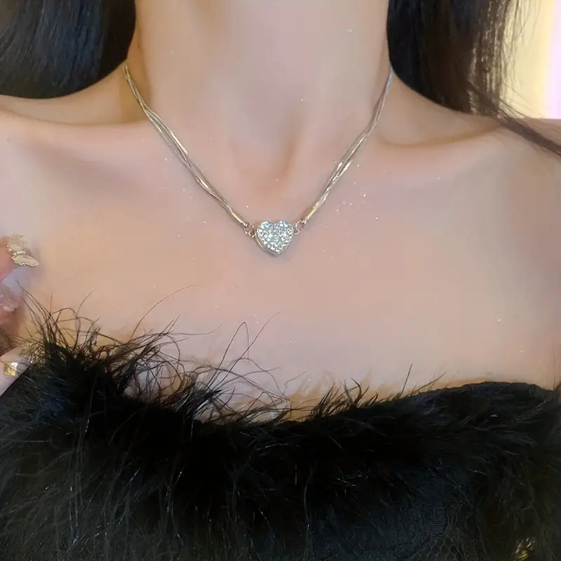 Luxury Heart-Shaped Danburite Multilayer Magnet Necklace
