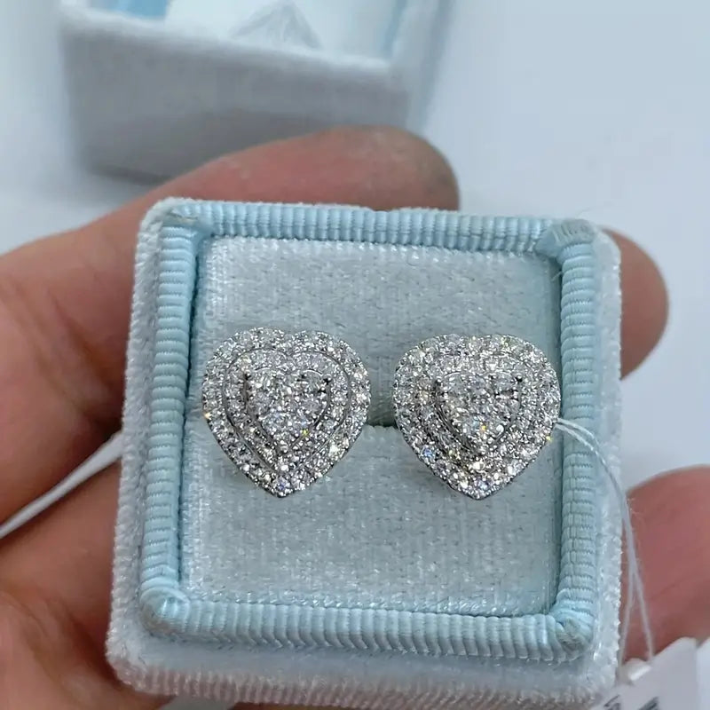 Heart Shape Danburite Inlaid Design Copper Earrings